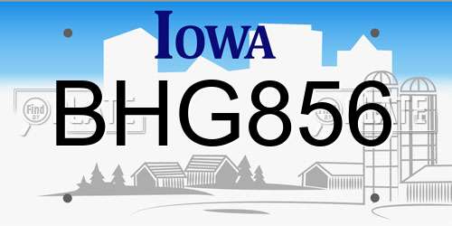 BHG856 Iowa License Plate