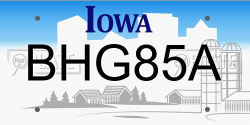 BHG85A Iowa License Plate