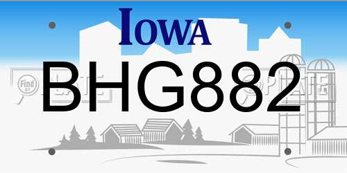 BHG882 Iowa License Plate