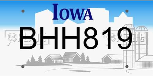 BHH819 Iowa License Plate