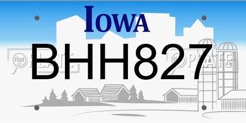 BHH827 Iowa License Plate