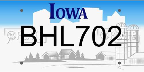 BHL702 Iowa License Plate