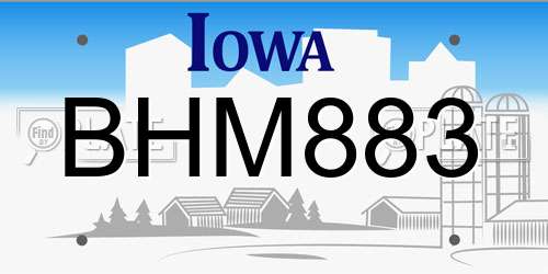 BHM883 Iowa License Plate