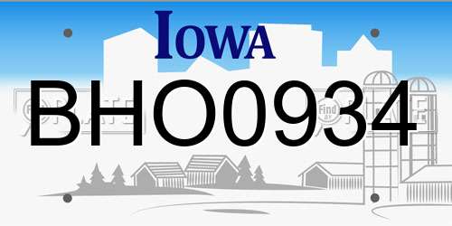 BHO0934 Iowa License Plate