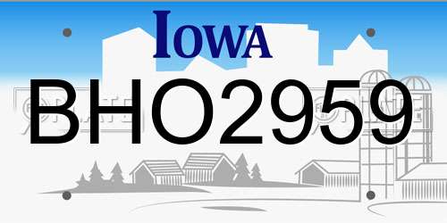 BHO2959 Iowa License Plate