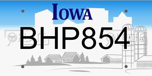 BHP854 Iowa License Plate