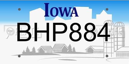 BHP884 Iowa License Plate