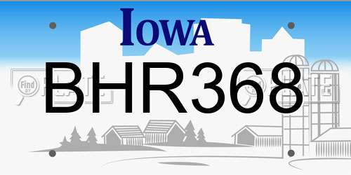 BHR368 Iowa License Plate