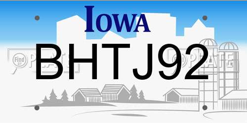 BHTJ92 Iowa License Plate