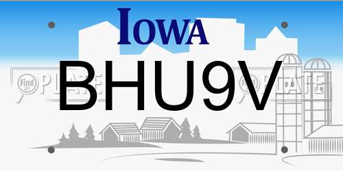 BHU9V Iowa License Plate