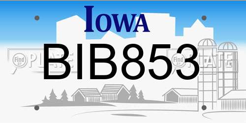 BIB853 Iowa License Plate