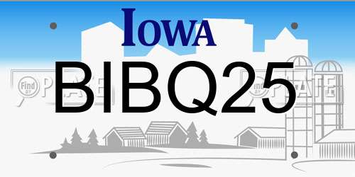 BIBQ25 Iowa License Plate