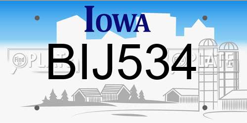 BIJ534 Iowa License Plate