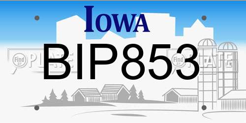 BIP853 Iowa License Plate