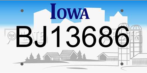 BJ13686 Iowa License Plate
