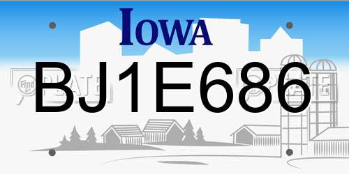 BJ1E686 Iowa License Plate