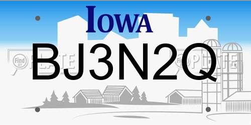 BJ3N2Q Iowa License Plate