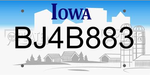 BJ4B883 Iowa License Plate