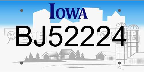 BJ52224 Iowa License Plate