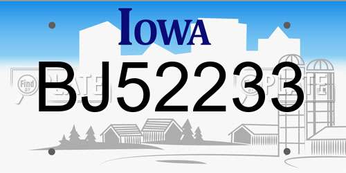 BJ52233 Iowa License Plate