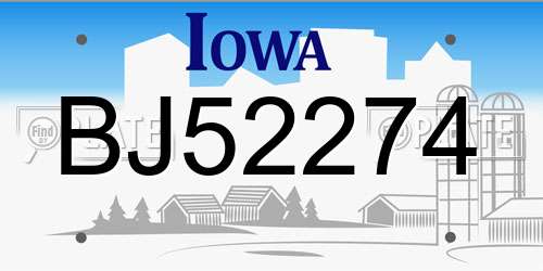 BJ52274 Iowa License Plate