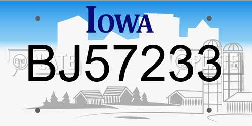 BJ57233 Iowa License Plate