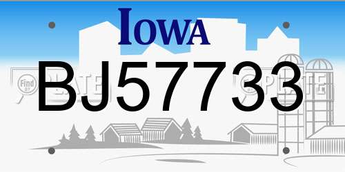 BJ57733 Iowa License Plate