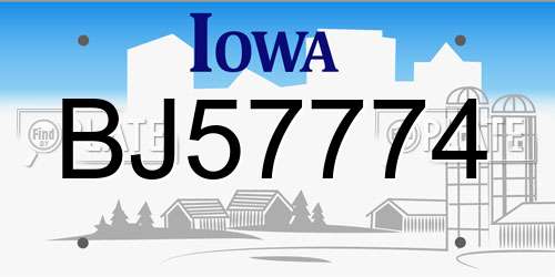 BJ57774 Iowa License Plate
