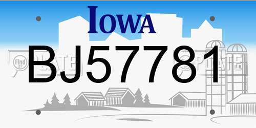 BJ57781 Iowa License Plate