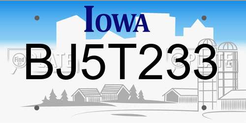 BJ5T233 Iowa License Plate
