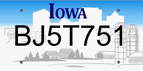 BJ5T751 Iowa License Plate
