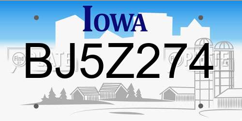 BJ5Z274 Iowa License Plate
