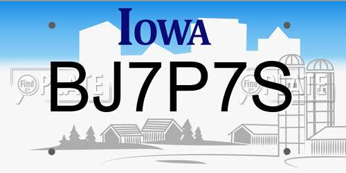 BJ7P7S Iowa License Plate