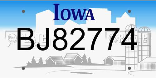 BJ82774 Iowa License Plate