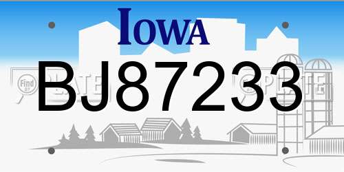 BJ87233 Iowa License Plate