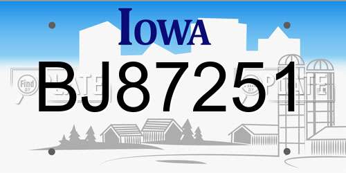 BJ87251 Iowa License Plate