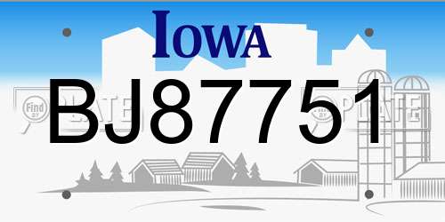 BJ87751 Iowa License Plate