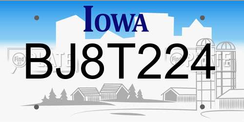 BJ8T224 Iowa License Plate
