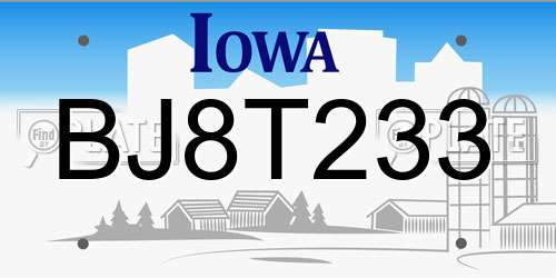 BJ8T233 Iowa License Plate