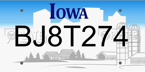 BJ8T274 Iowa License Plate