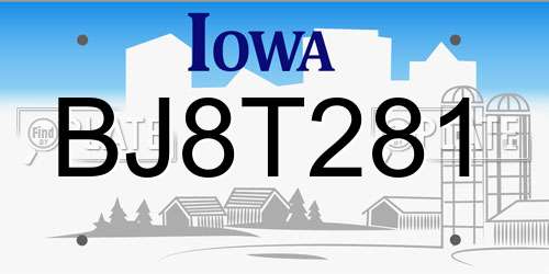 BJ8T281 Iowa License Plate