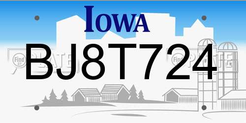 BJ8T724 Iowa License Plate