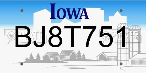 BJ8T751 Iowa License Plate