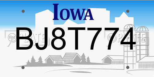 BJ8T774 Iowa License Plate