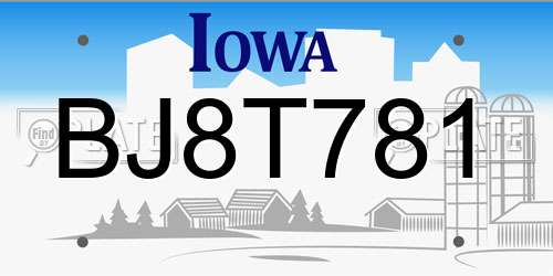 BJ8T781 Iowa License Plate