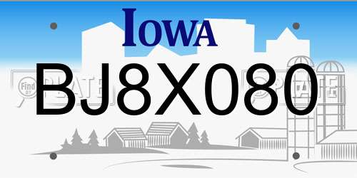BJ8X080 Iowa License Plate