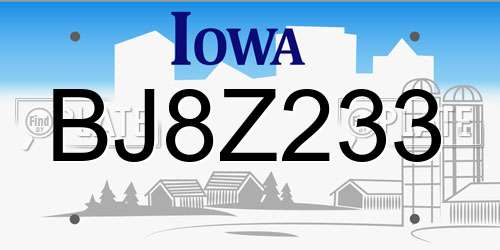 BJ8Z233 Iowa License Plate