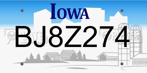 BJ8Z274 Iowa License Plate