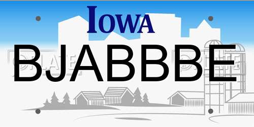 BJABBBE Iowa License Plate