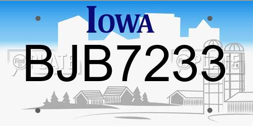 BJB7233 Iowa License Plate